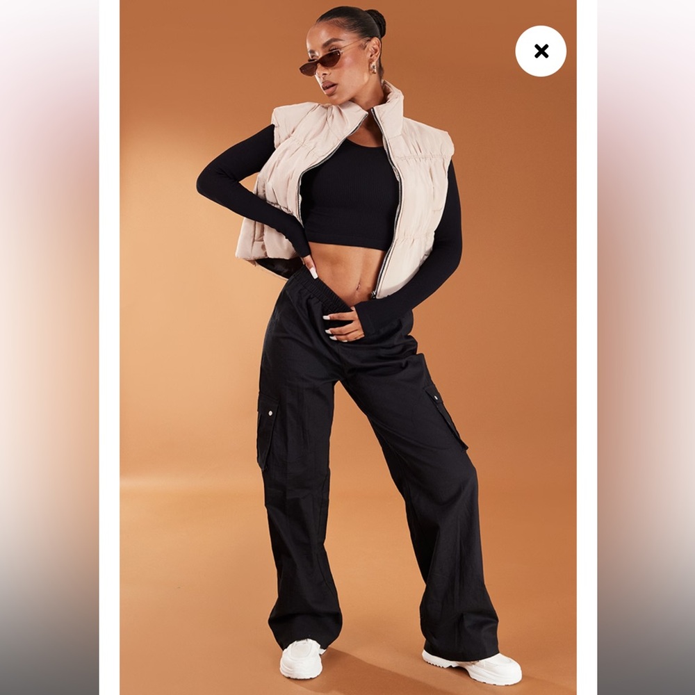 PrettyLittleThing Black High Waist Wide Leg Cargo
